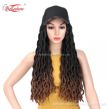 Hot sell 18inch synthetic ombre dreadlock hair braid golden locs curly Africa Twist Goddess faux locs black basketball cap wig